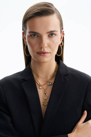 Mon Reve Rue Zircon Gold Plated Eye Chain Necklace