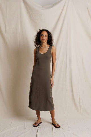 Perfectwhitetee Edith Heavy Rib High Neck Dress-Dark Olive