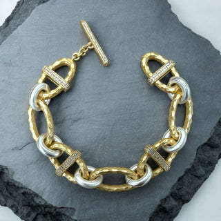 Tat2 Designs Gold Two-Tone Pavé Ravelle Hammered Chain Bracelet