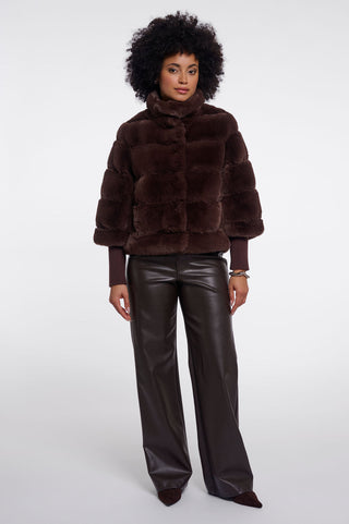 Rino & Pelle Feline Faux Fur Jacket Removeable Cuff-Chocolate