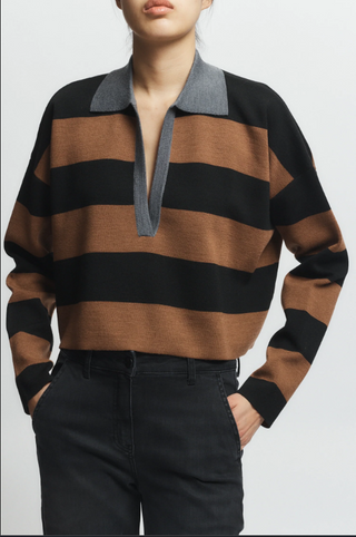 Saint Art Samira Striped Knit Polo-Black/Brown