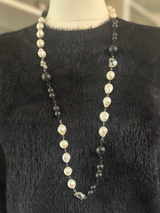 Paula Rosen Jewelry-Miranda Black and White Pearls with Onyx Beads Necklace