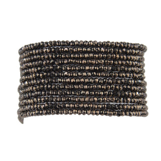 Millianna Micro  1" Hand Beaded Cut Crystal Cuff Bracelet-Hematite
